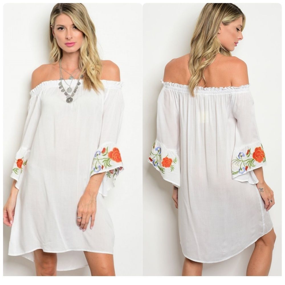 Ivory Dress with Red Embroidery